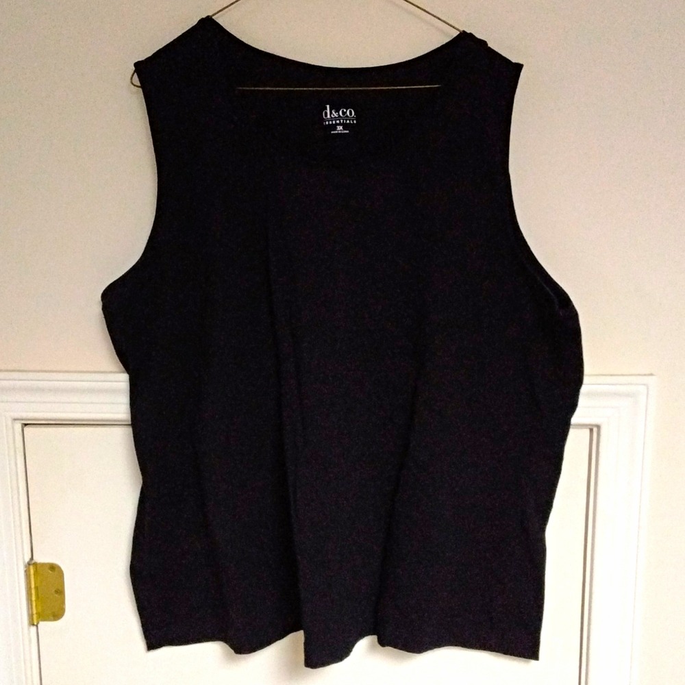 d&co. Essentials Women's Black Solid Round Neck Sleeveless Tank Top Plus 3X